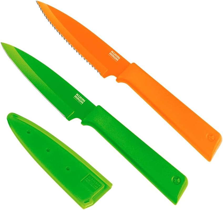COLORI+ Non-Stick Straight and Serrated Paring Knives with Safety Sheaths, Set o