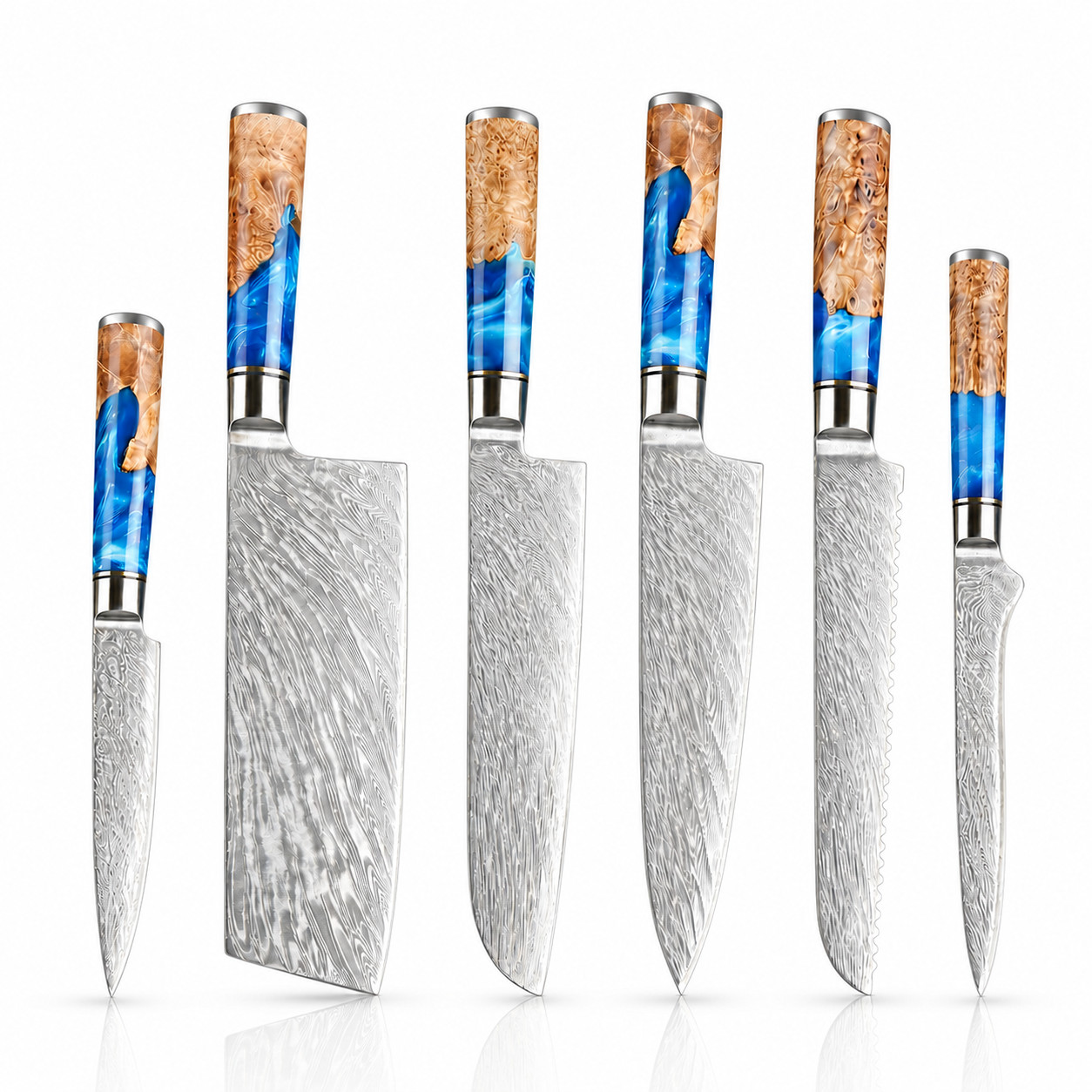 6-Piece Damascus Knife Set 67-Layer VG10 Japanese Kitchen Knives Blue Resin