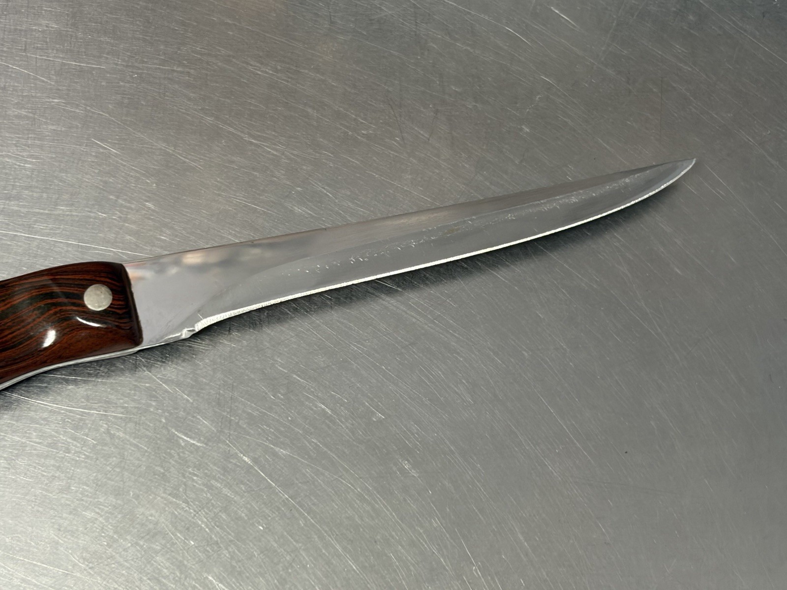 Vintage CUTCO No. 21 Kitchen Knife Classic Wooden Brown Swirl Handle 4 3/8” Trim