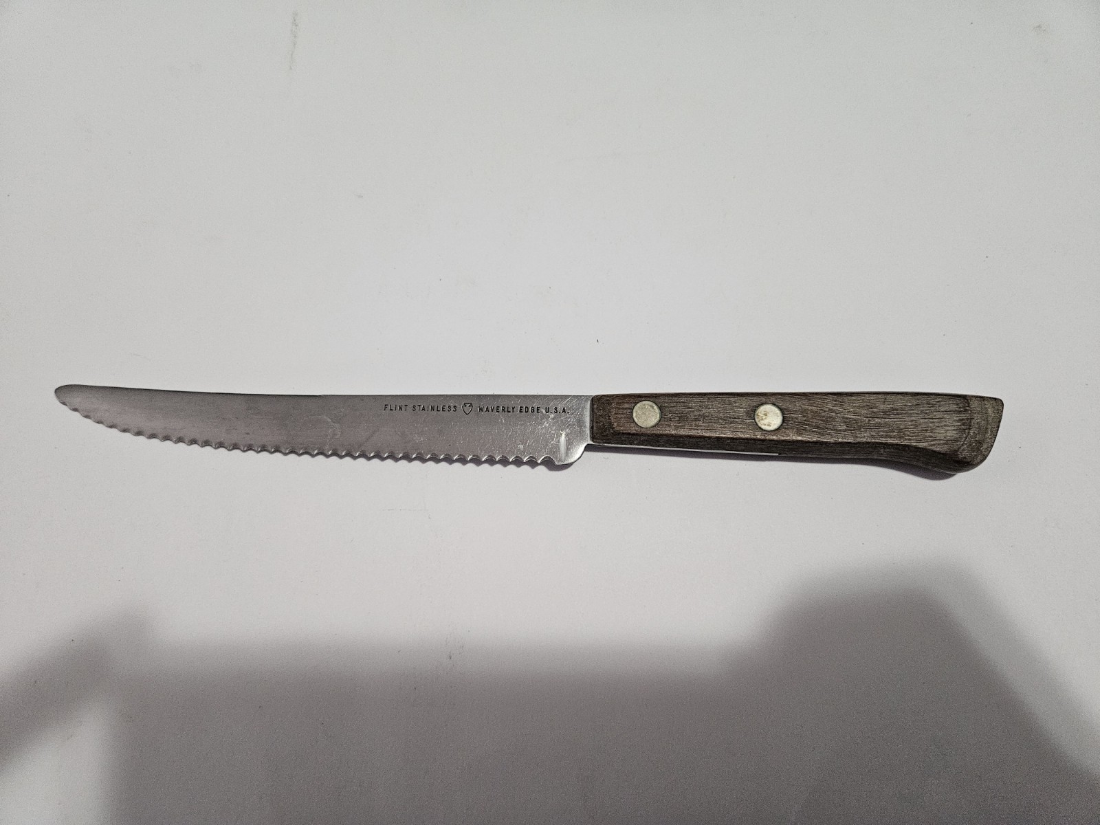 Flint Stainless Waverly Edge Serrated Kitchen Knife VTG Wood Handle 5″