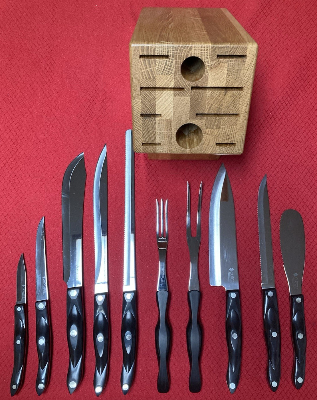 Factory Sharpened Polished Cutco Homemaker Set & Oak Block, Classic Handles NICE
