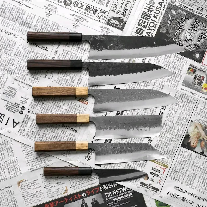 Hand Forged Japanese Chef Knife, Hammered Kurouchi Gyuto Knife, Carbon Steel