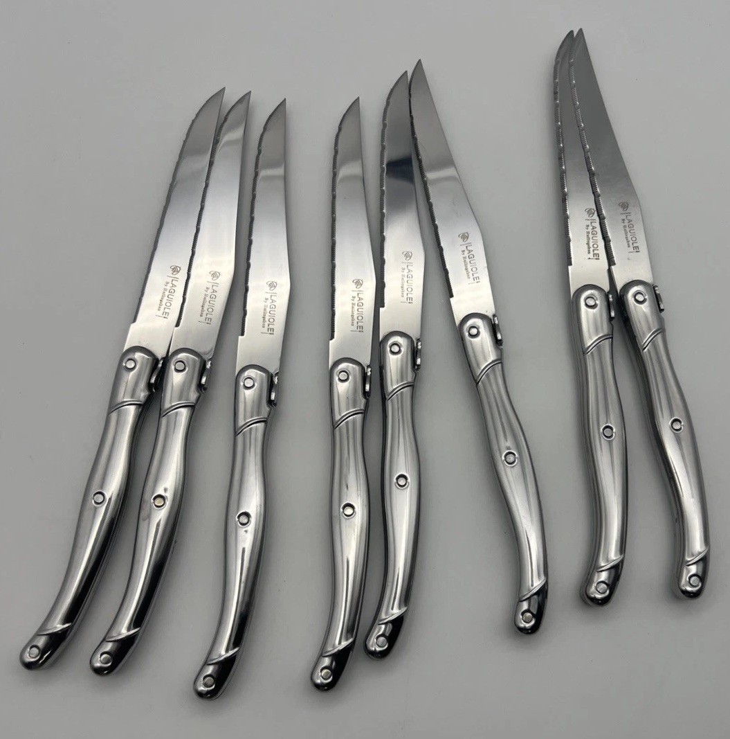 Steak Knives Set of 8 LAGUIOLE France Serrated Silver Handle Bee