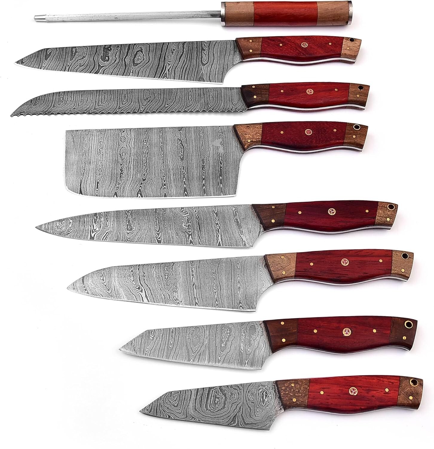 Custom made Damascus steel kitchen/Chef’s knife set with roll leather bag ZE-34