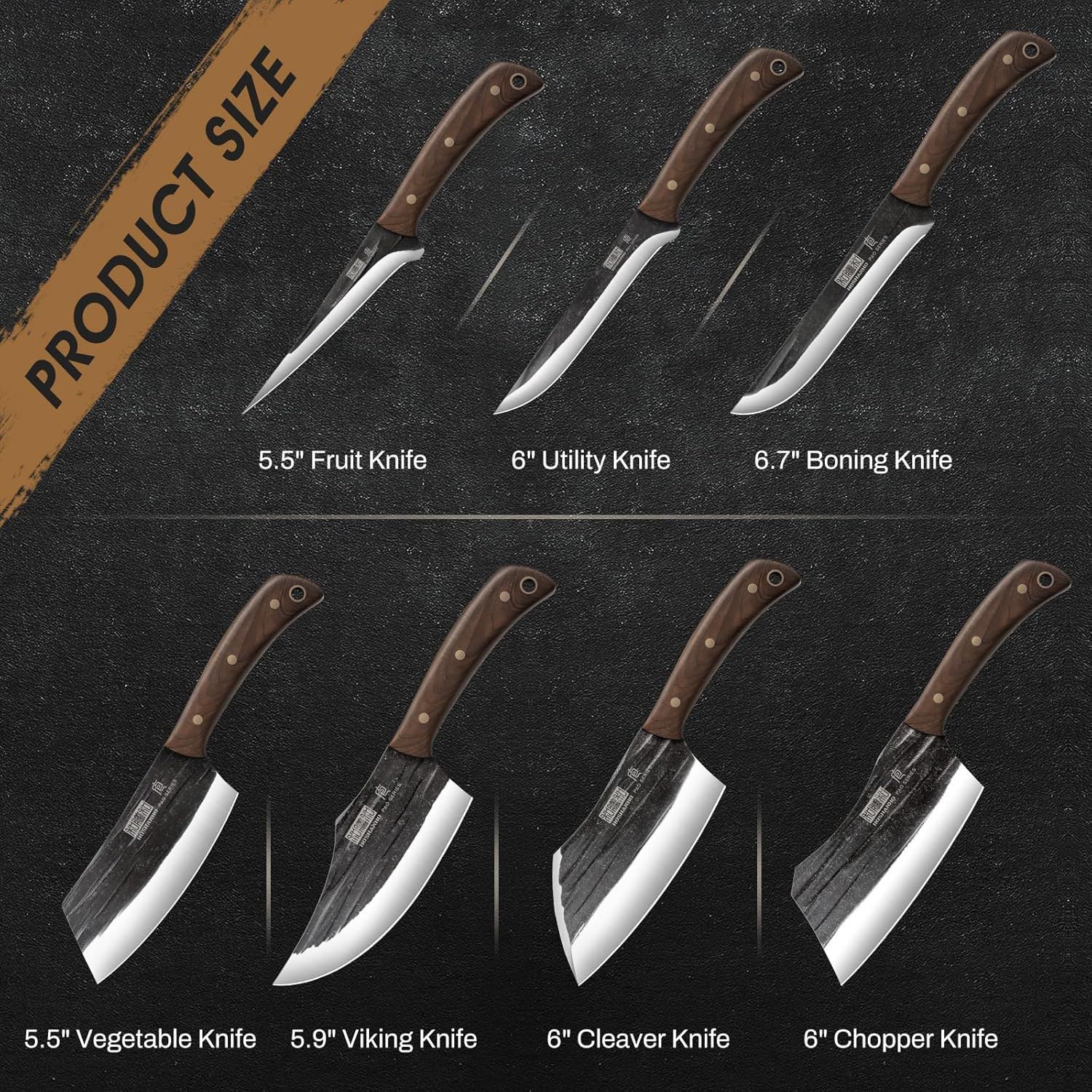 Butcher Knife Set, Hand Forged Butcher Chef Knife Set with Roll Bag, Sharp Meat