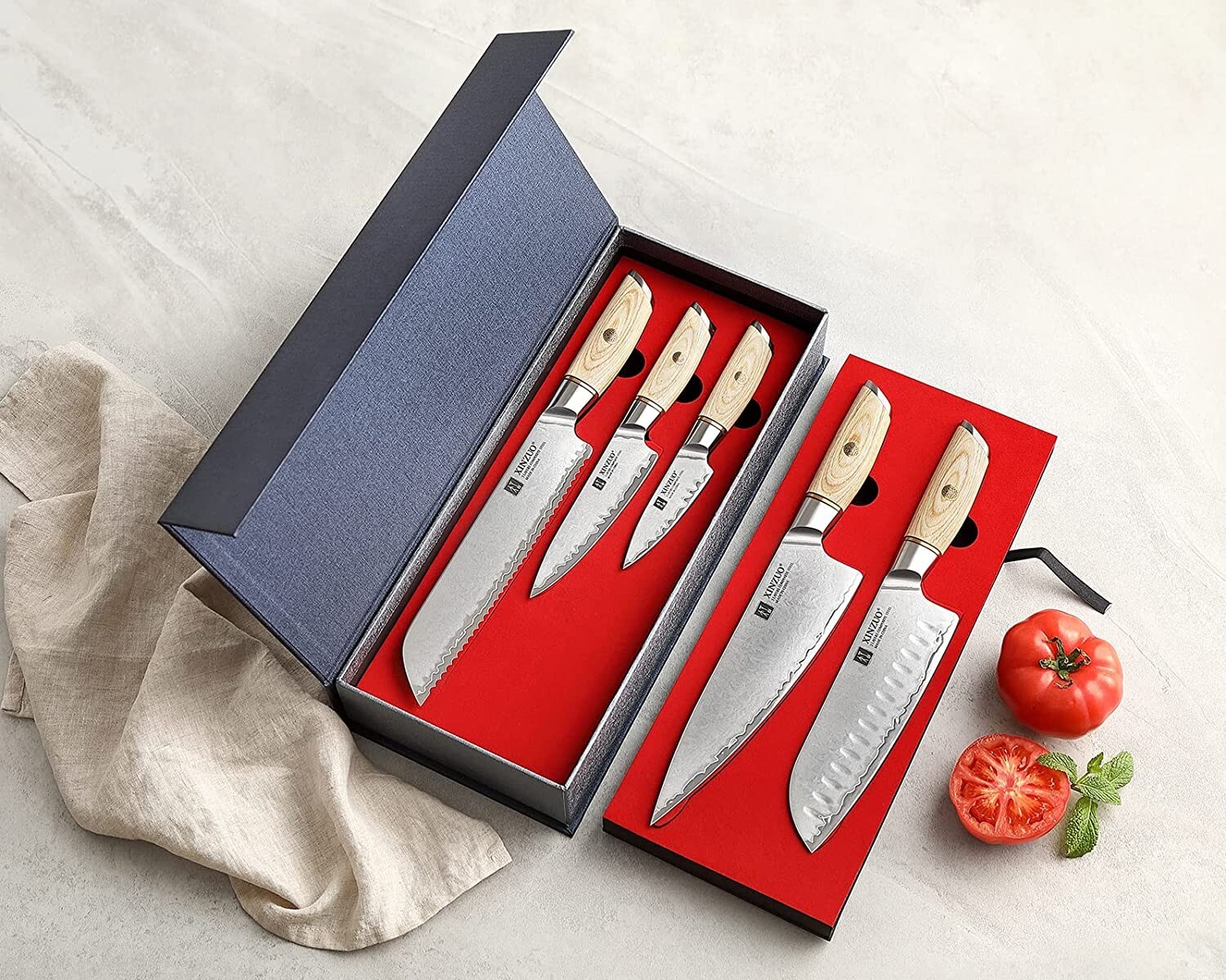 Xinzou B37S 5 Pcs Composite Stainless Steel Kitchen Knife Set Pakkawood Handle