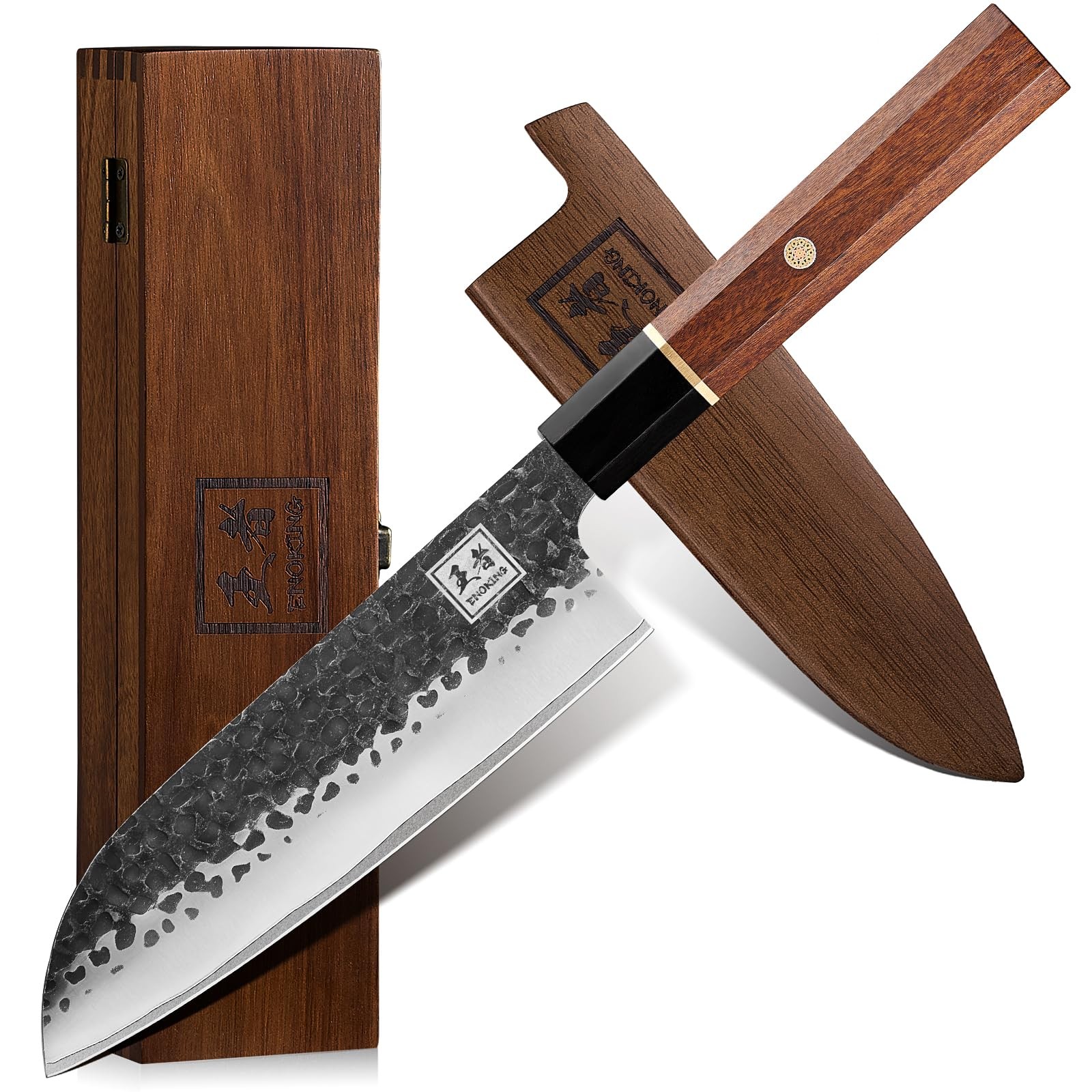 Japanese Santoku Knife, 7 Inch Chef Knife 5 Layer 9CR18MOV Clad Steel for Mea…