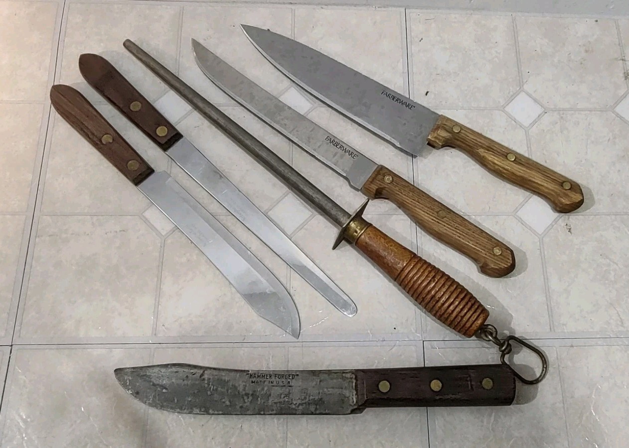 VTG Russell GREEN RIVER WORKS SHARPENING HONING STEEL / ROD + Knives BUNDLE USA