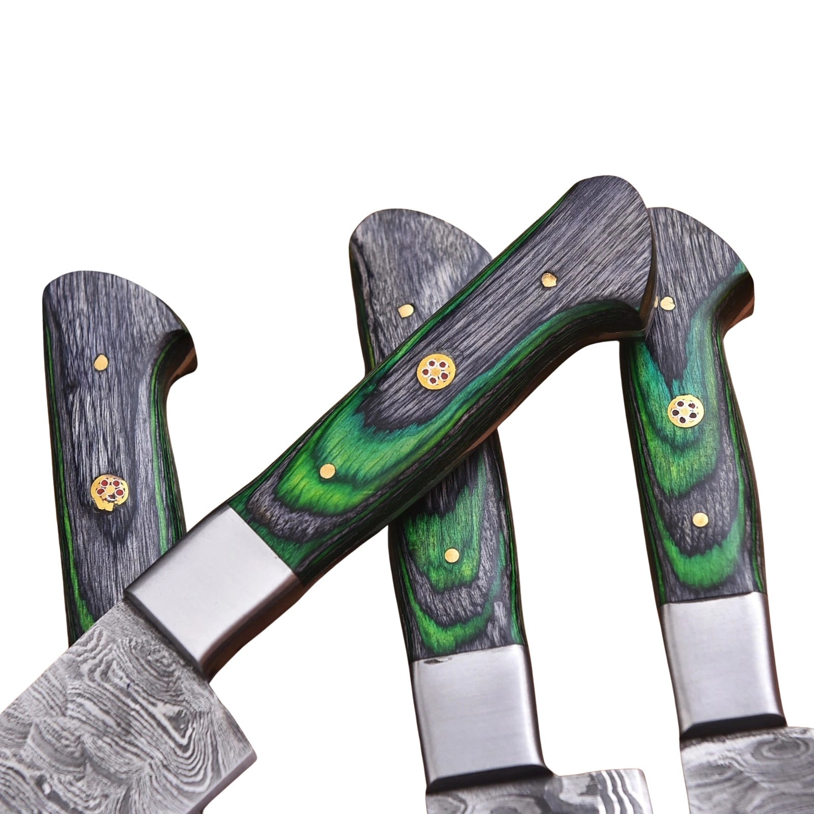5Pc Hand Forged Damascus Kitchen Knife Set 58HRC Green Wood Handle Full Tang
