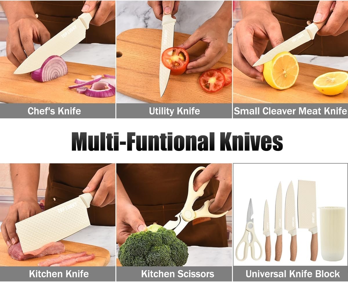 Knife Set, Wiztoynia 6-Piece Beige Kitchen Knife Set for Home Chef Knife Set