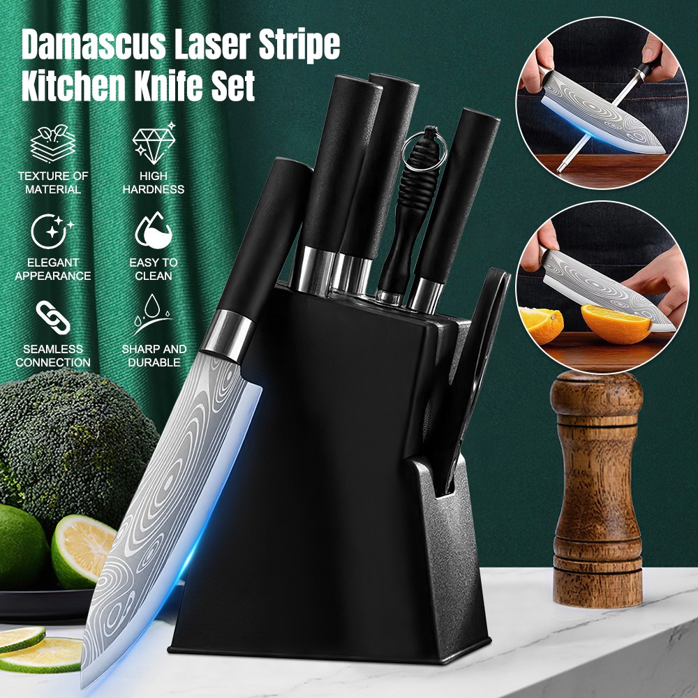 Professional Kitchen Knife Set with Wooden Block Carbon Stainless Steel Knives
