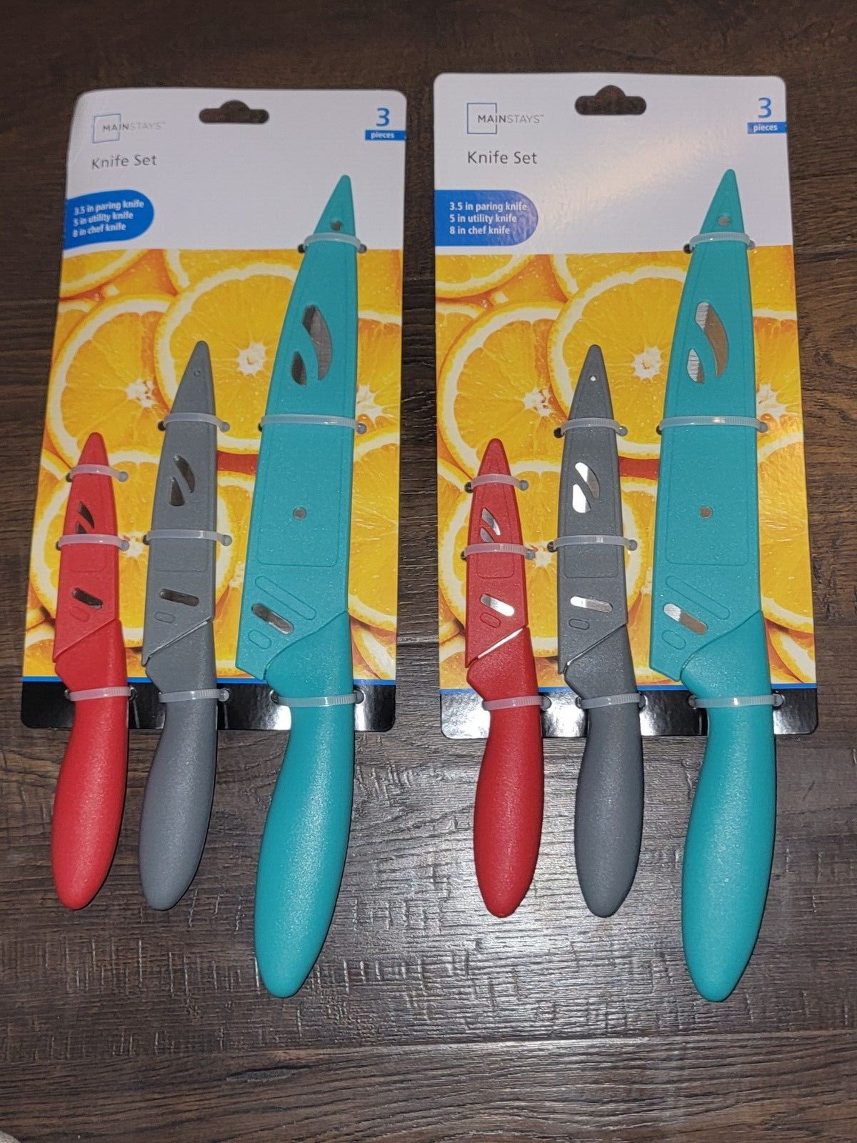2 sets 3 Pc Stainless Steel Color Knife Set w/ Ergonomic Handles Kitchen Knives