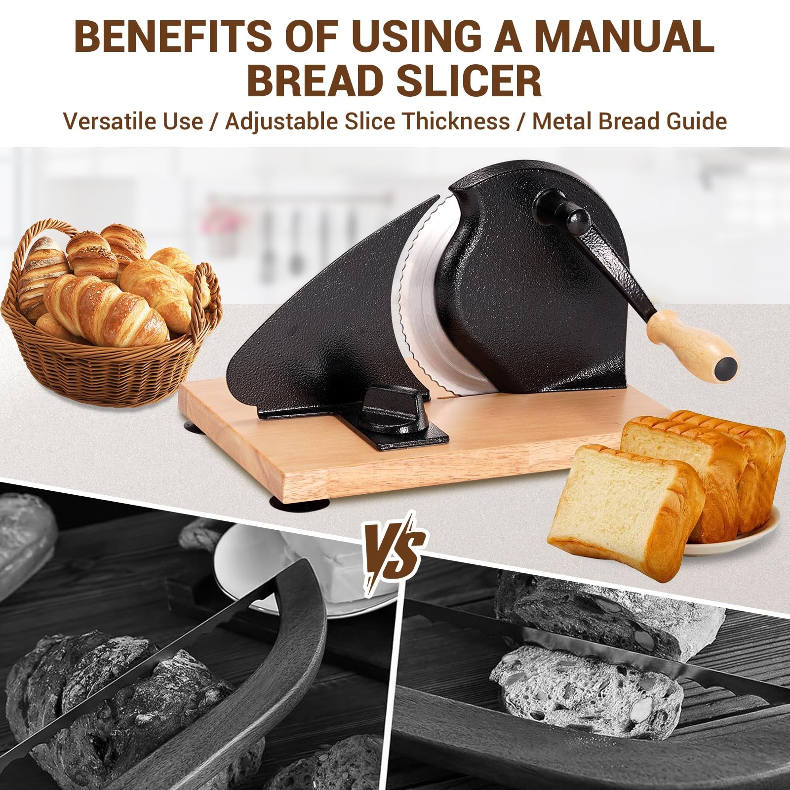 Manual Bread Slicer for Homemade Sourdough Bread – Adjustable Thickness & Eve…