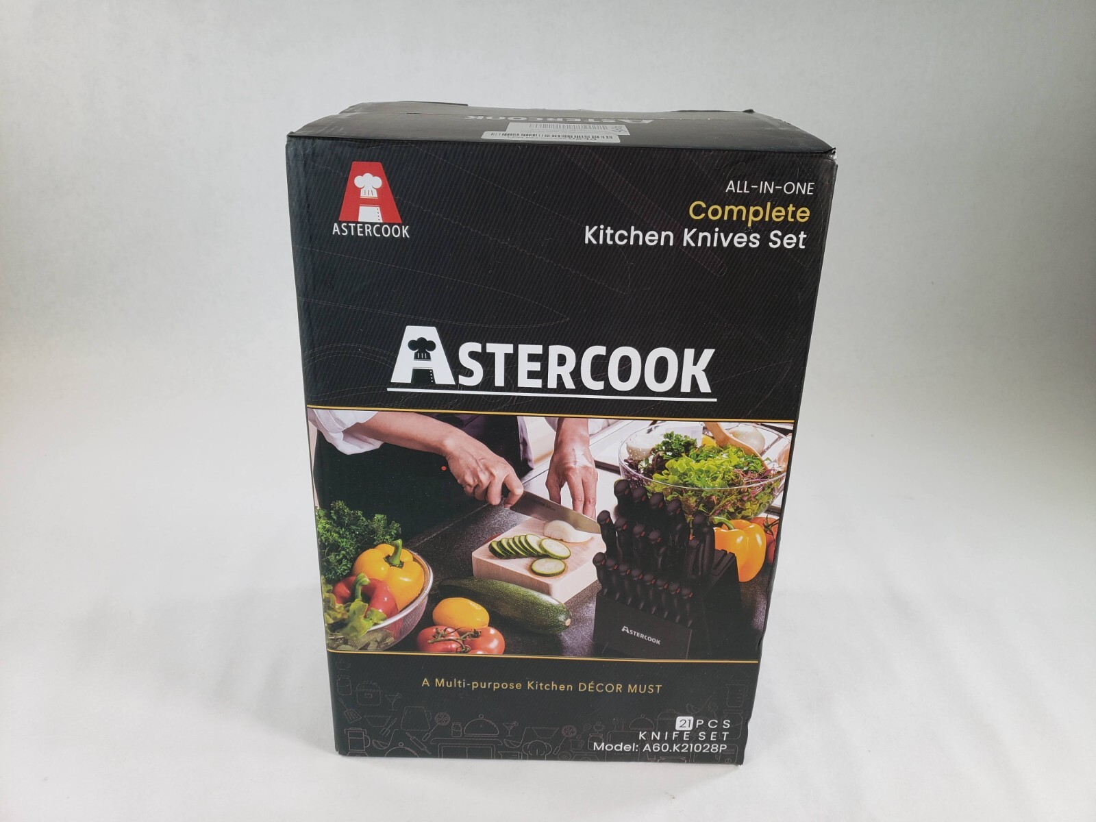 Astercook 21 Pieces Knife Set for Kitchen with Block and Built-in Sharpener