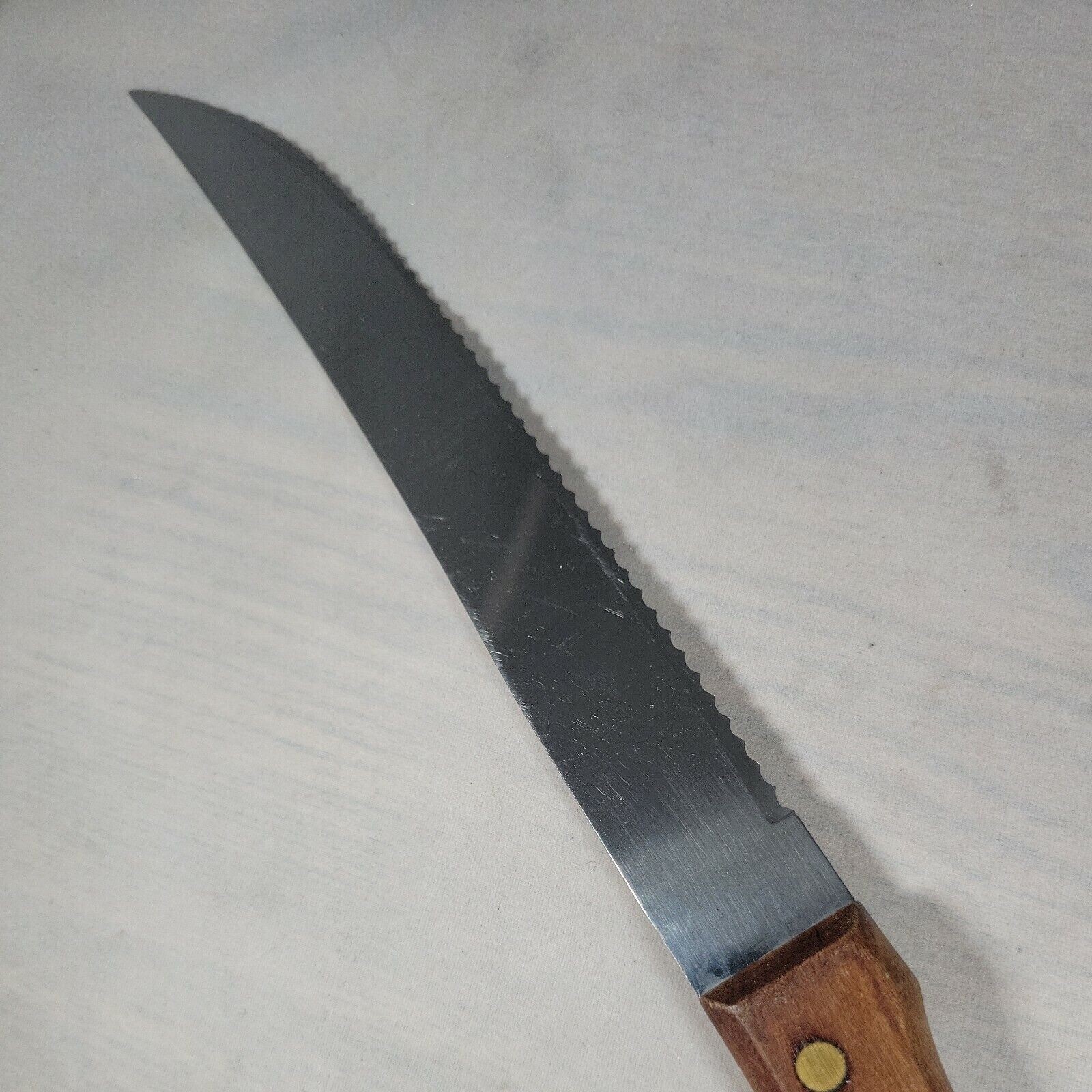 Tramontina Inox Knife 8″ Blade Full Tang Wood Handle Stainless Bread Knife Vtg