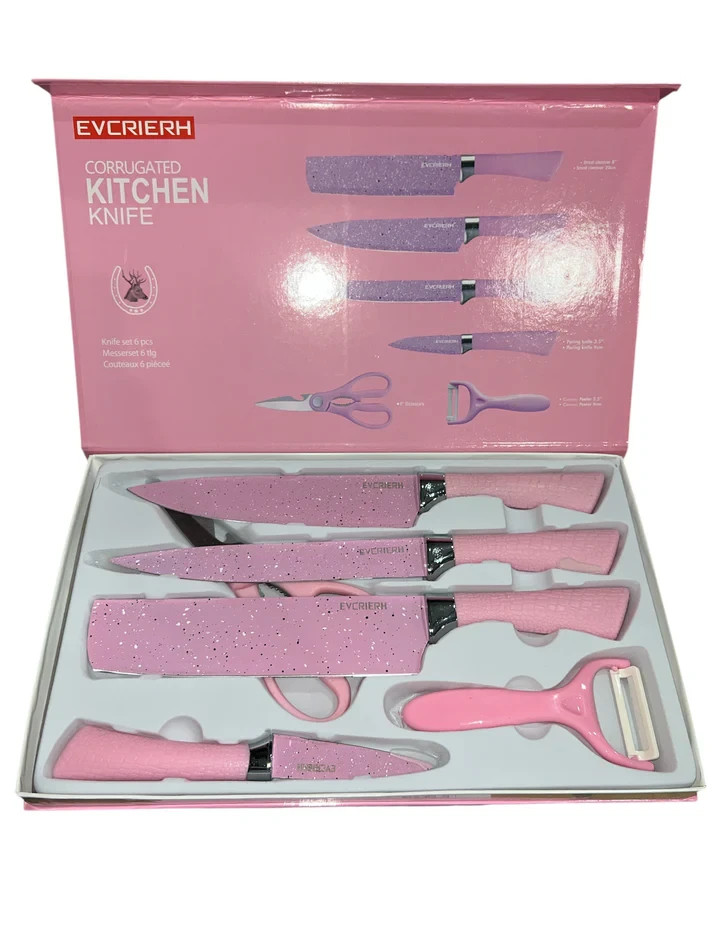 Pink Evcrierh Corrugated Kitchen 6PC Knife Set