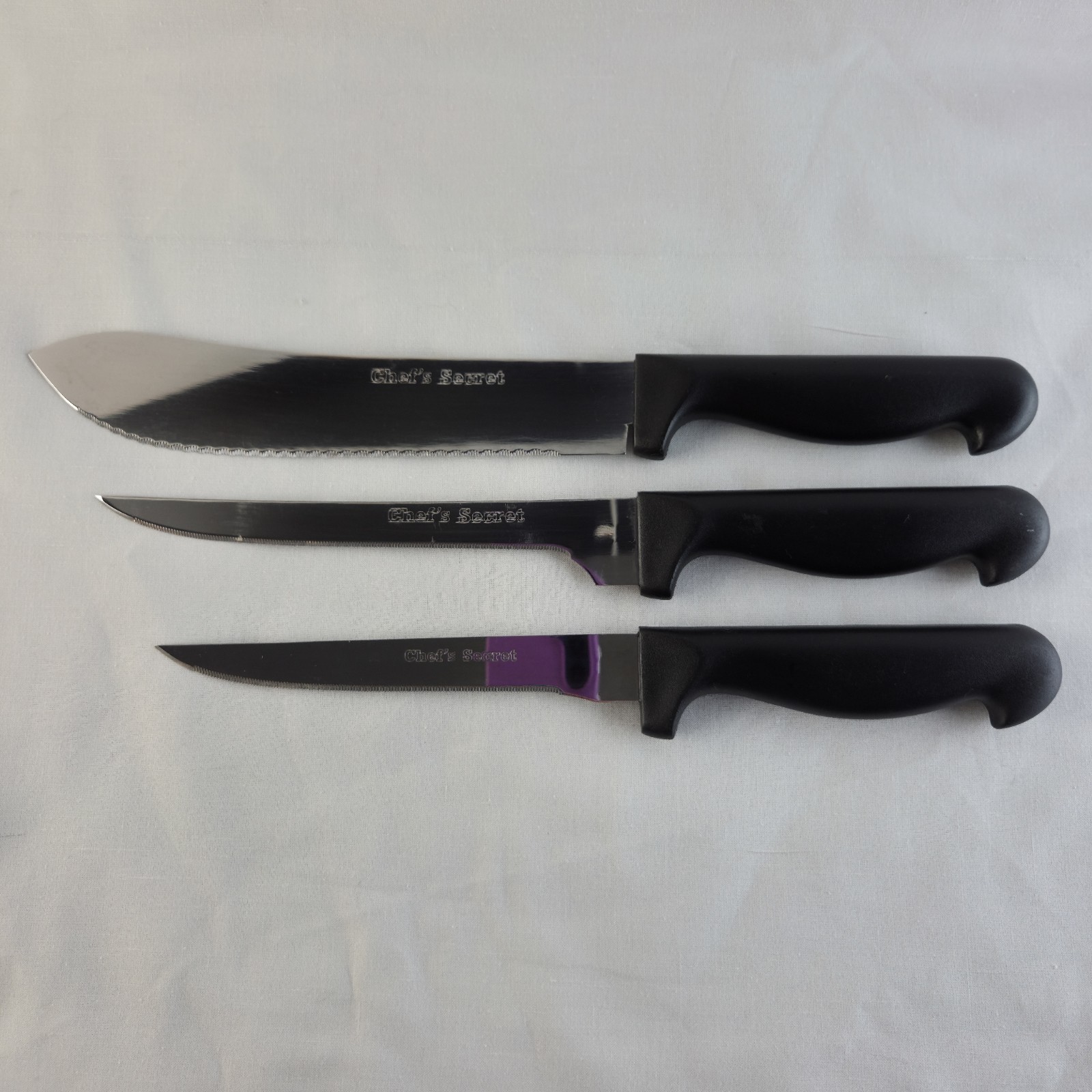 Set Of 3 Chef’s Secret 8″ Carving-7″Filet-6″Slicing Knives Serated