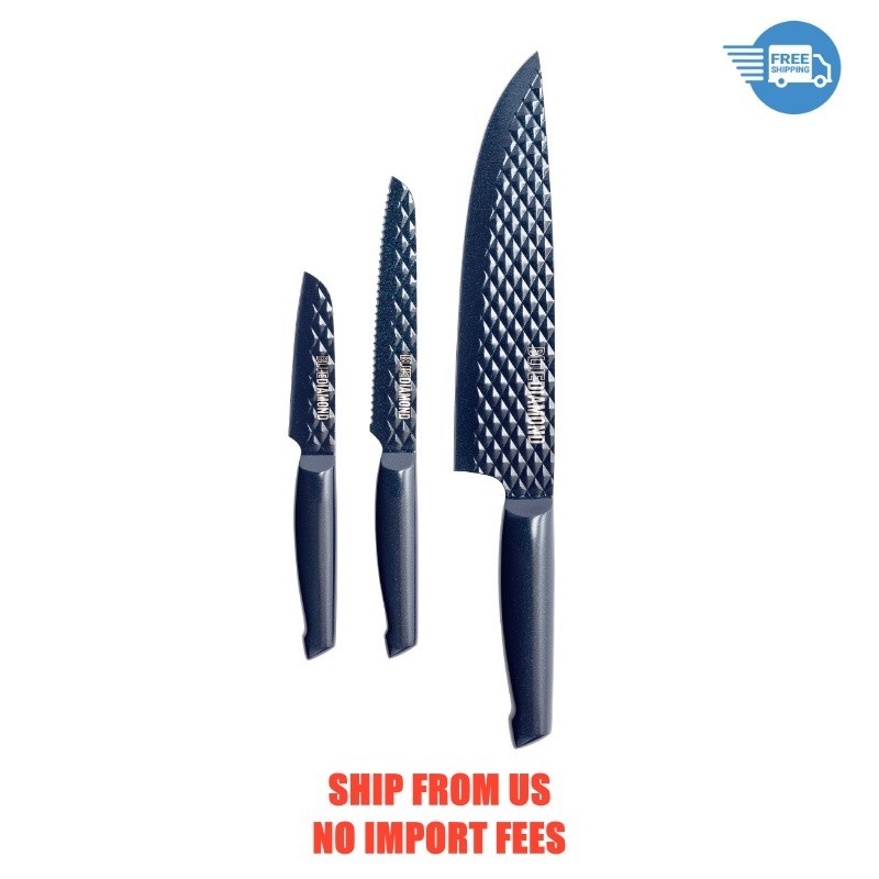 Blue Diamond Sharp Stone Nonstick Knife Set, 3-Piece