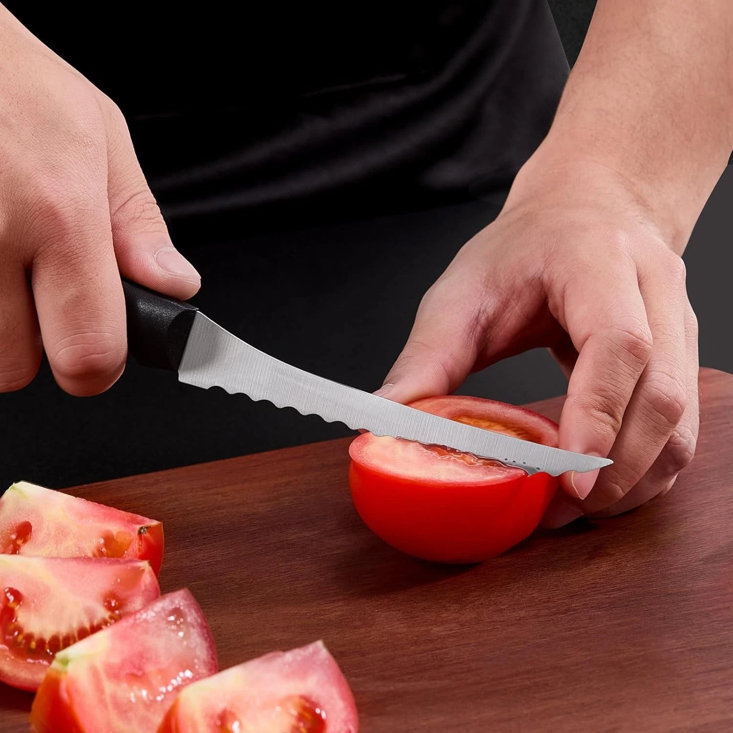 2 Pcs 6 inch Tomato Slicer, Serrated Tomato Knives, Carbon Stainless Steel Blade