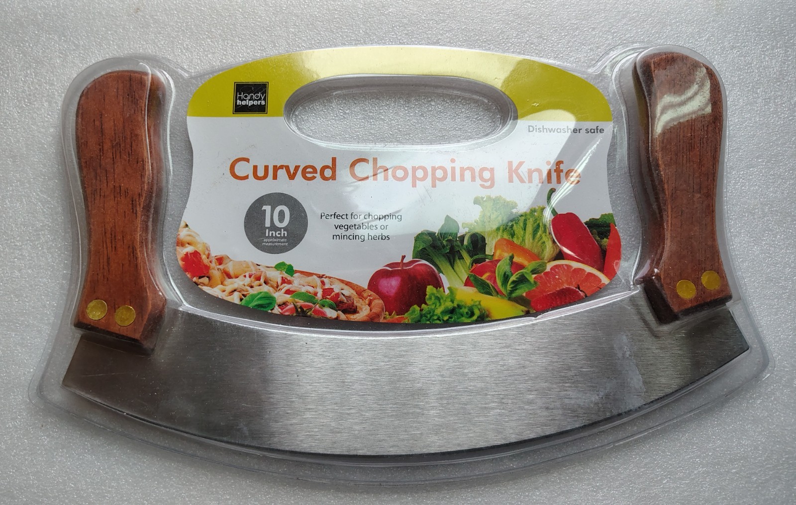 Handy Helpers Curved Chopping Knife 10″ blade wood handle NEW Dishwasher safe