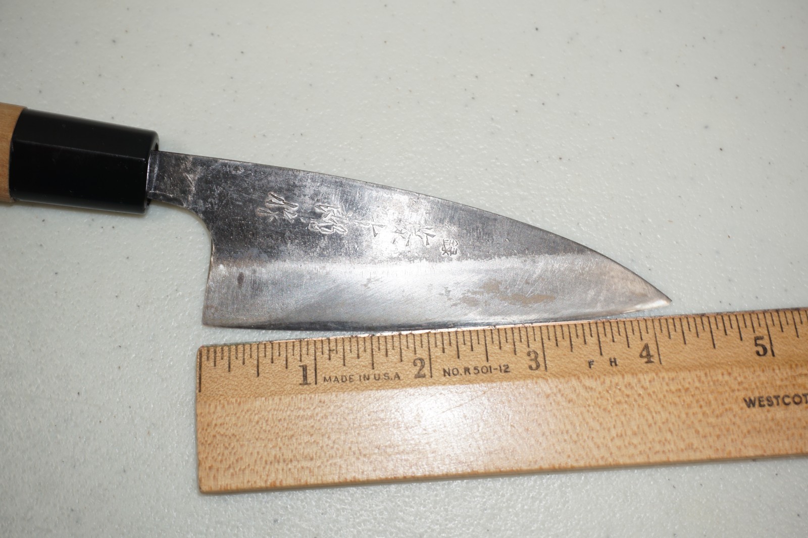 Marked Japanese Carbon Steel Double Bevel Ryoba Deba Knife 8-7/8″ (4-1/8″ Edge)