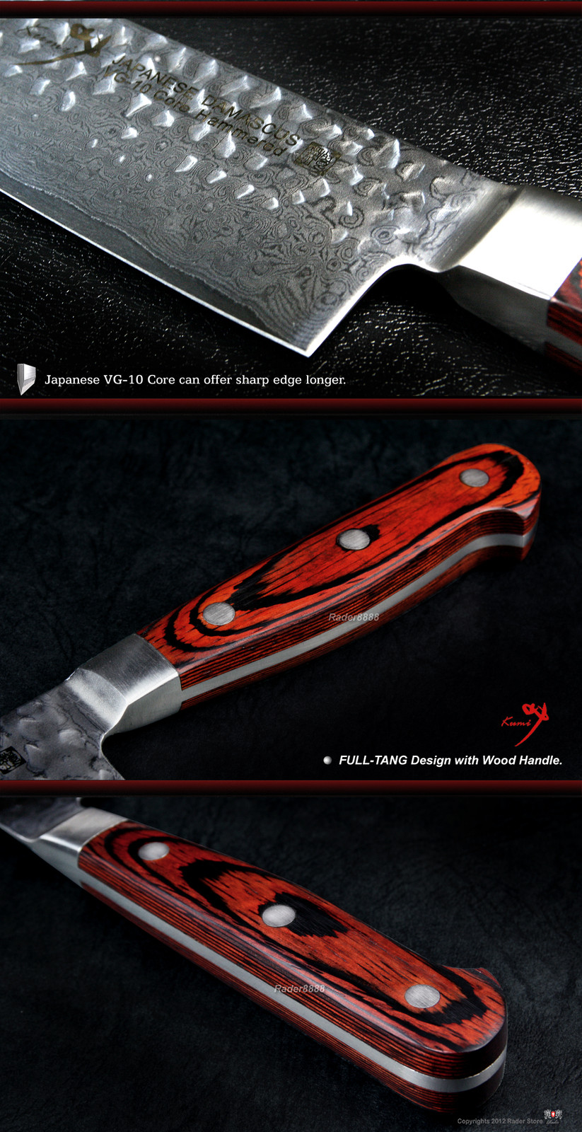 Handmade Damascus VG-10 Steel Chef’s Knife 7.8 inch Full-Tang Wood-Handle