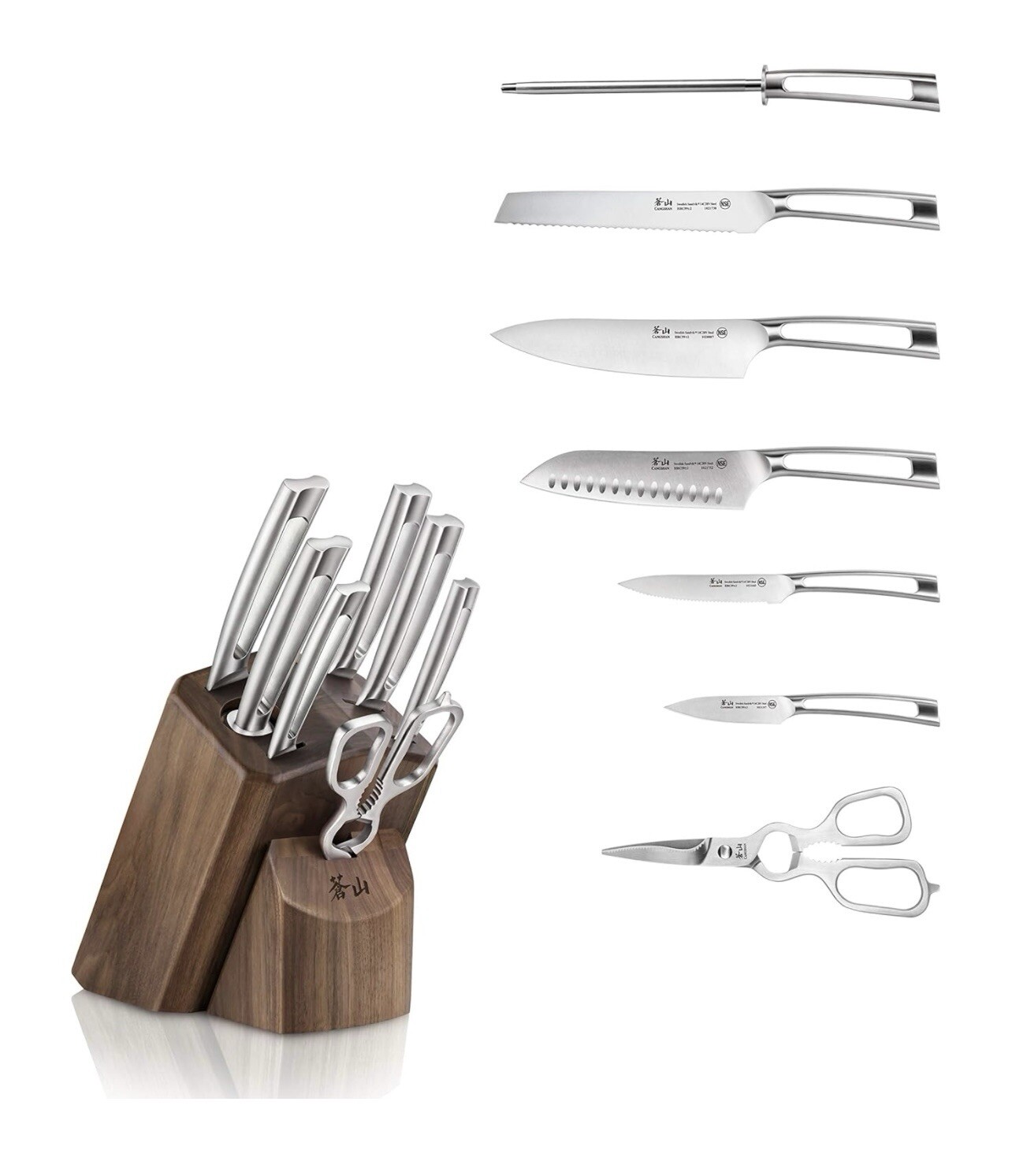 Cangshan TN1 Series 1021950 Swedish 14C28N Steel Forged 8-Piece Knife Block