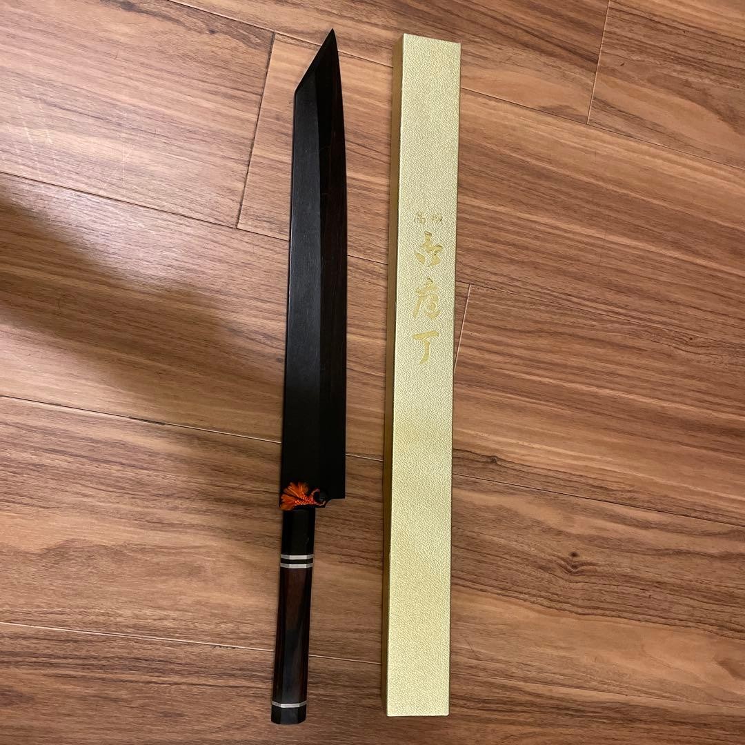 Honyaki Ginsan Yanagiba Kitchen Knife 330mm Ebony Handle w/ Saya Outer Box