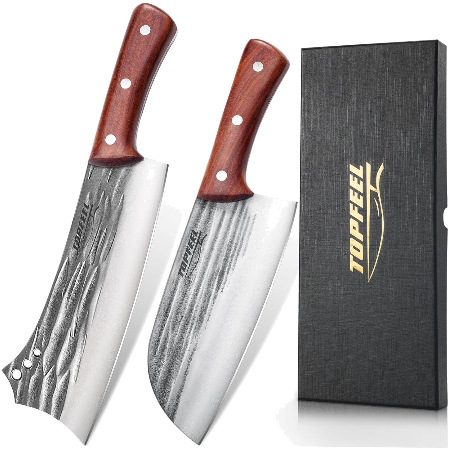 Professional Chef Knife Set: 2PCS Meat Cleaver & Bone Cutter, Rosewood Handles