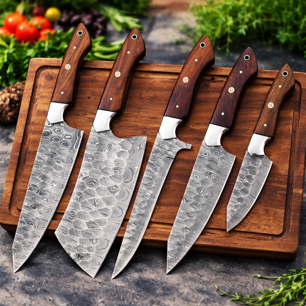 Hand-forged Damascus steel, rust-resistant, perfect for professional and home