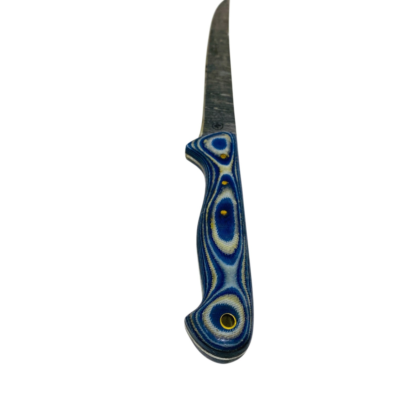 Damascus Steel Fillet Boning Knife Blue Layered Handle Black Leather Sheath