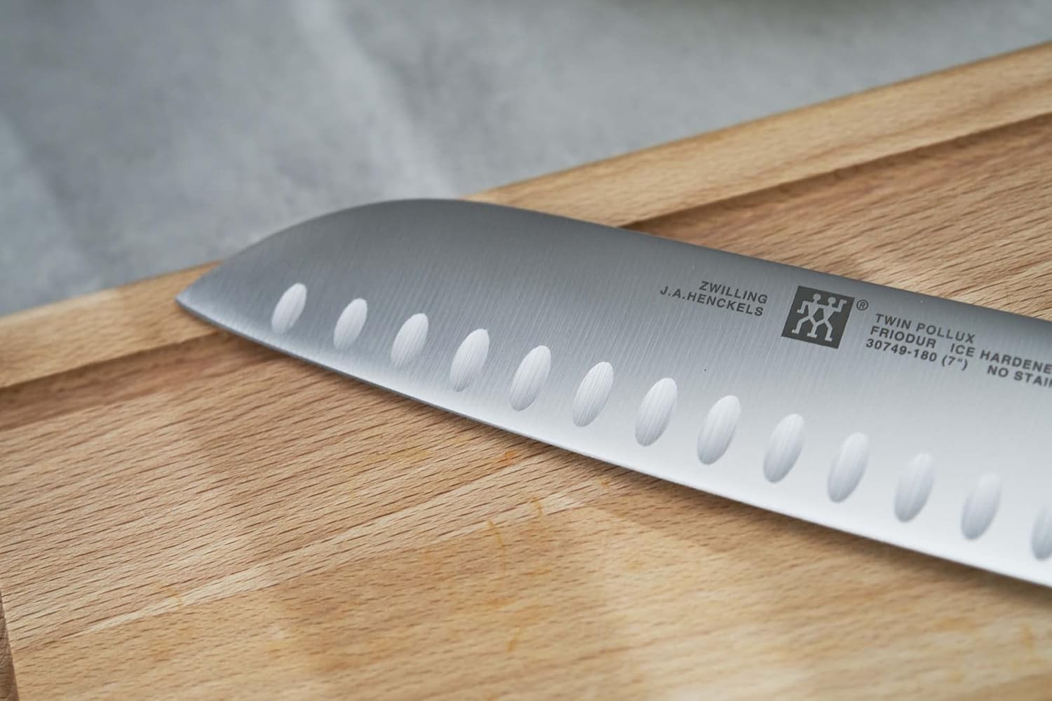 Twin Signature 7-inch Razor-Sharp German Hollow Edge Santoku Knife, Made in C…