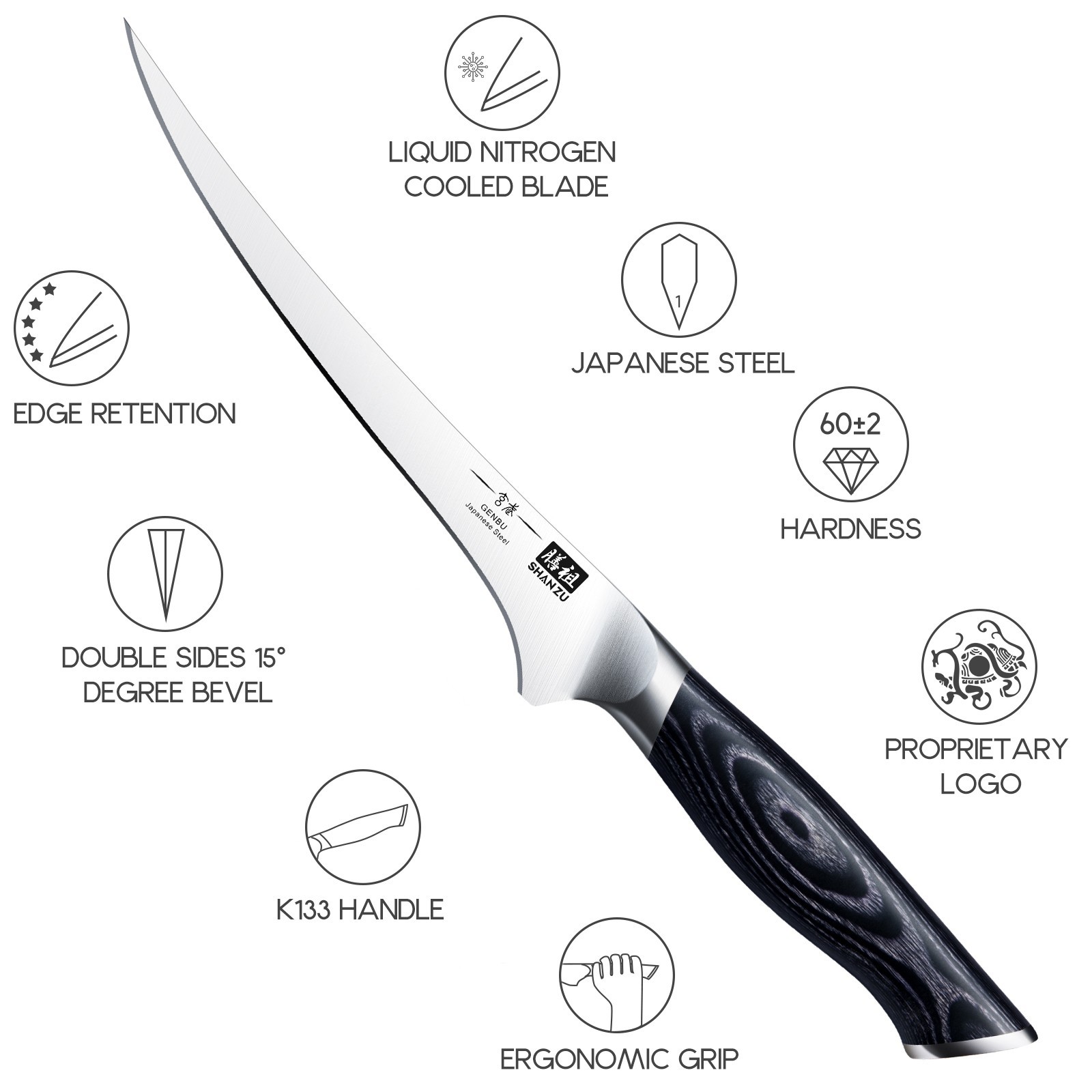 SHAN ZU 7In Fillet Knife Japanese Super Steel Boning Knife with Ergonomic Handle