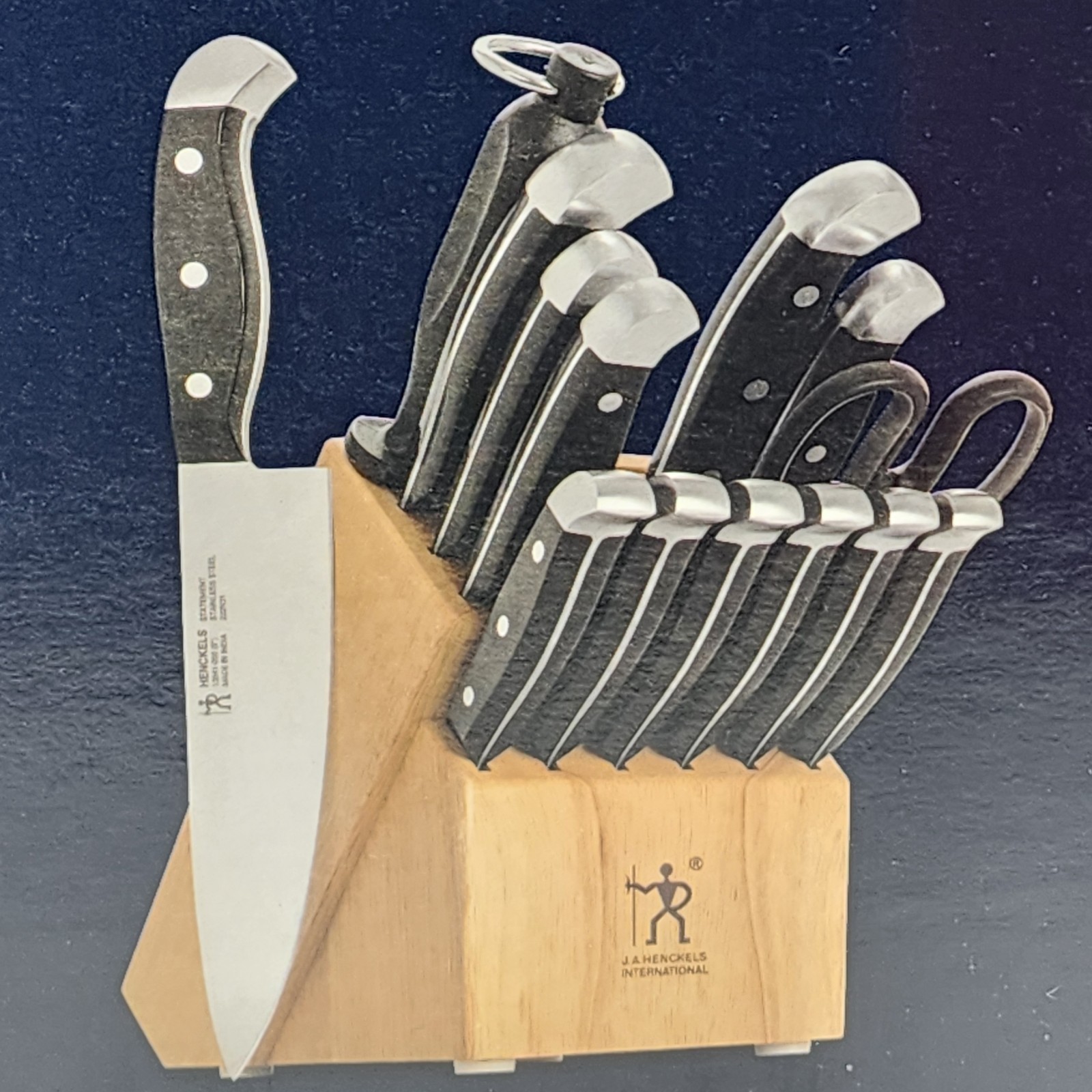 J.A. Henckels 15 Piece Stainless Knife Set with FSC-Certified Wood Block New