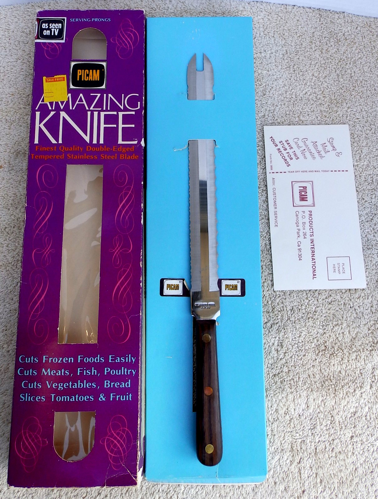 PICAM Amazing Knife Double Sided 9″ Stainless Steel Serrated Carving Knife w/Box
