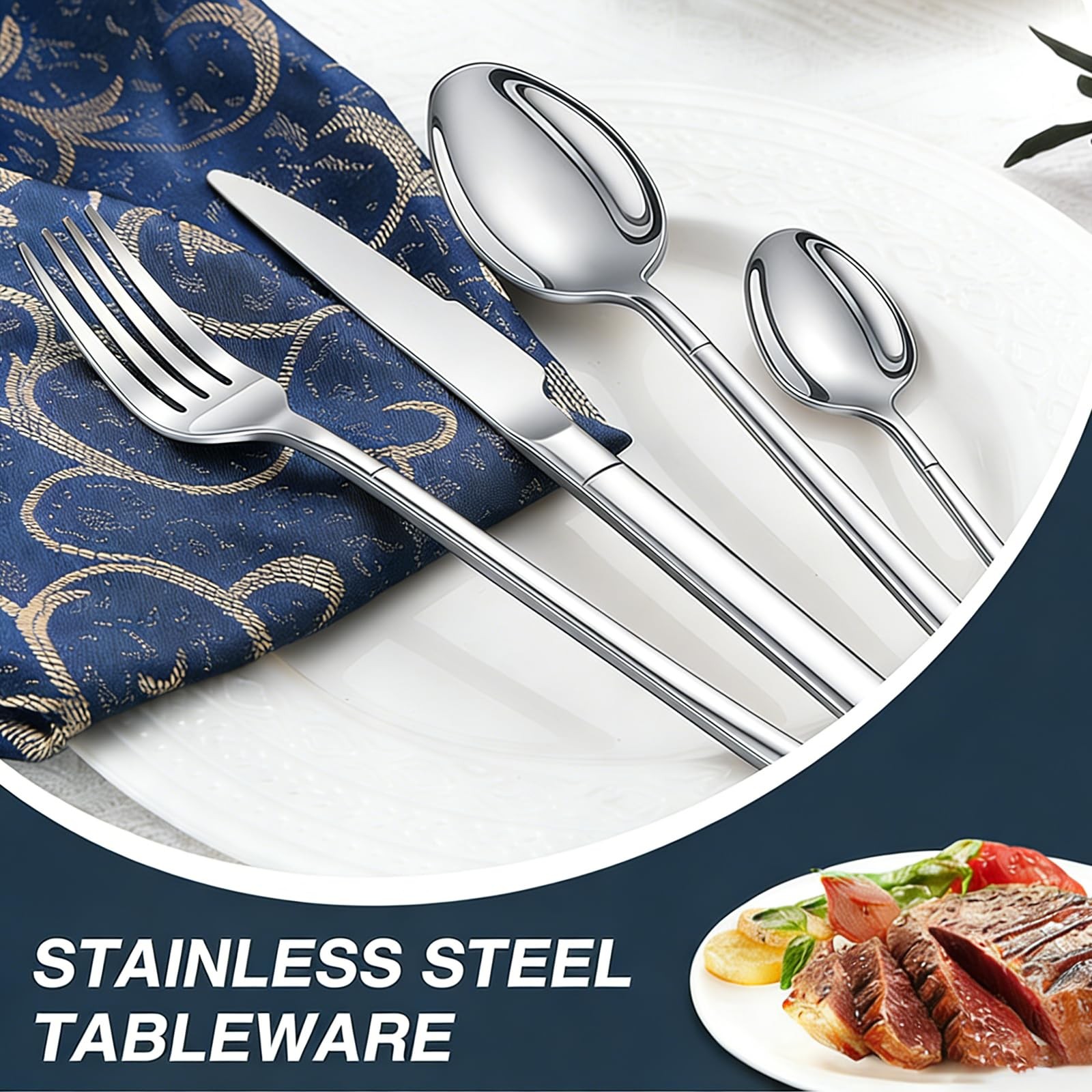 4-Piece Silverware Set, Stainless Steel Mirror-Polished Utensil Set with Stea…