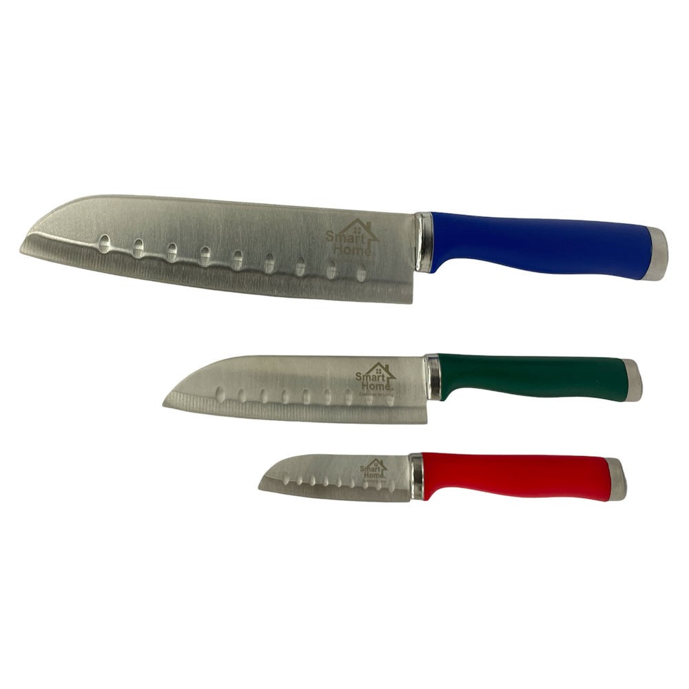 Smart Home 3-Piece Santoku Kitchen Knife Set with Carbon Stainless Steel Blades