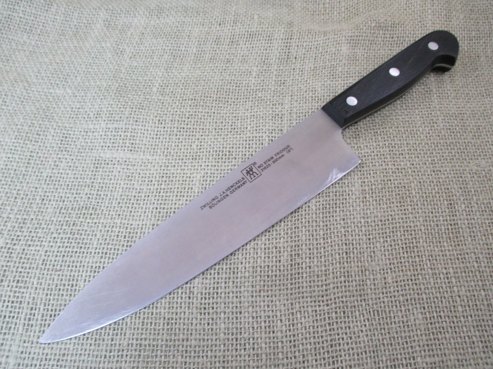 Henckels Friodur 8 inch No Stain Chef Knife, Ebony Laminated Handle