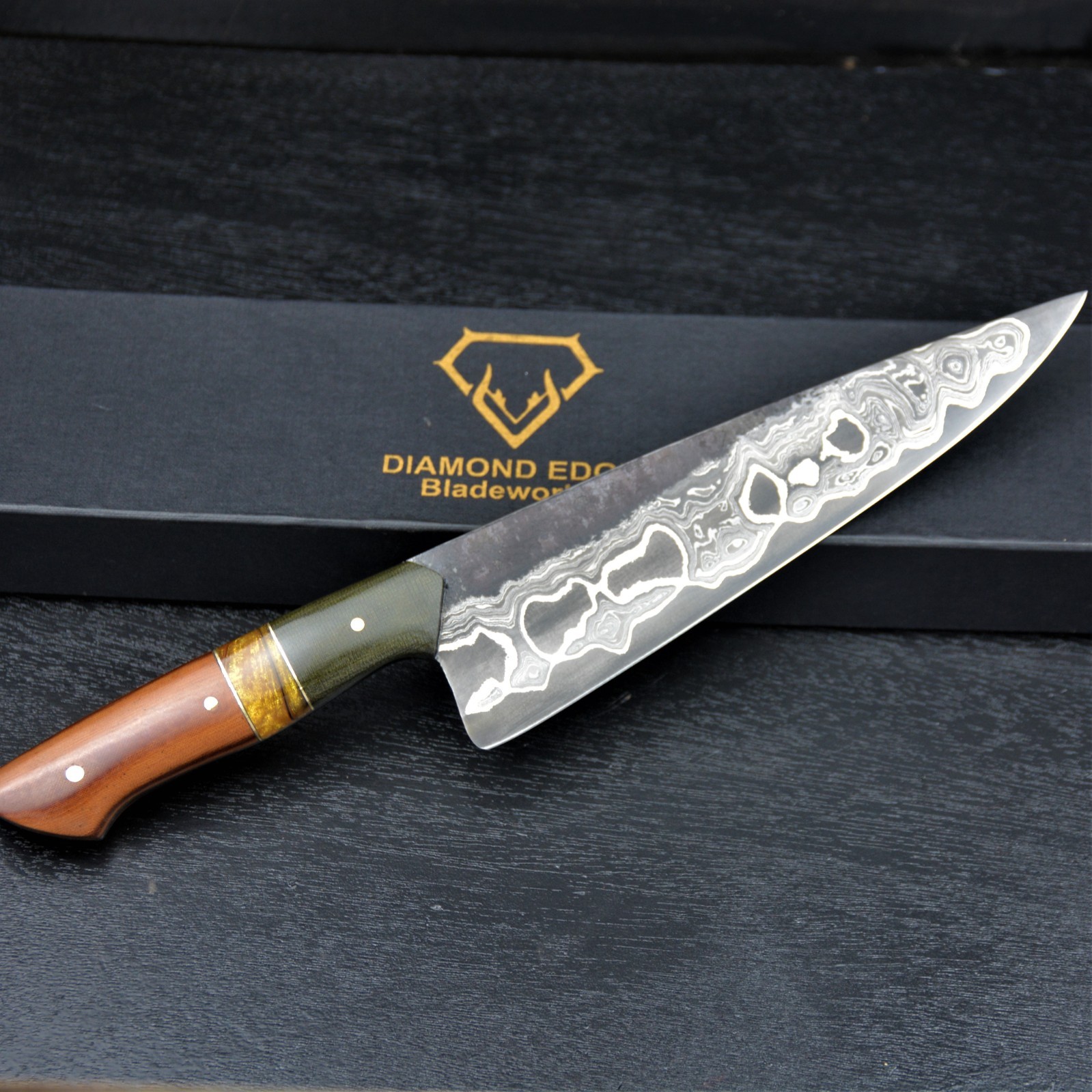 HandForged Gyuto Damascus Chef Knife San Mai , 52100 steel core , G 10 Handle