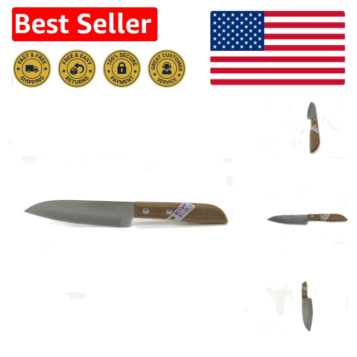 4-Inch Stainless Steel Pairing Knife with Wood Handle – Lightweight & Precise