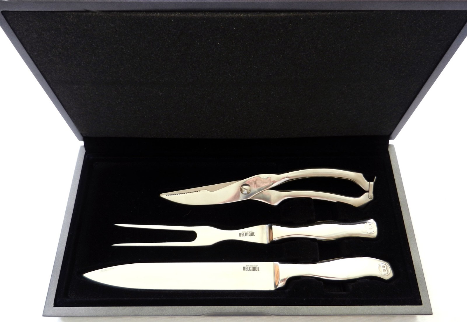 Belgique Tools of the Trade 3 Piece Stainless Steel Carving Set Storage Box