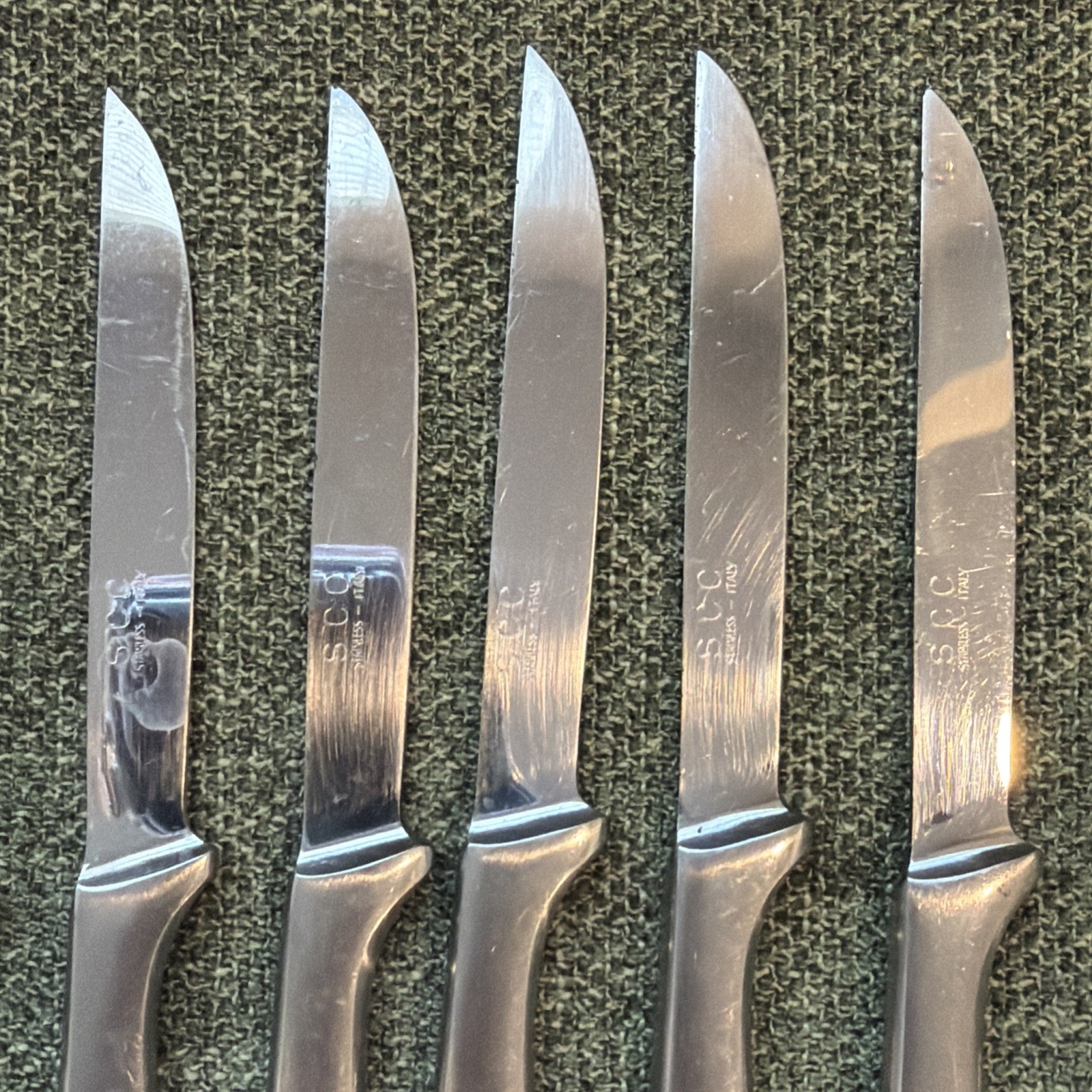 Lot of 11 SCC Italy Stainless Steel Steak Knives Serrated Modern Flatware
