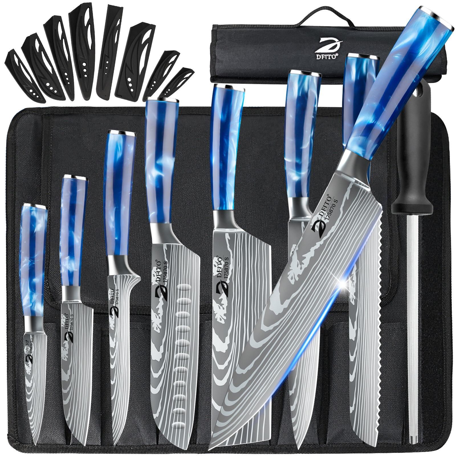 Cuchillos De Cocina Set Japoneses De Cuchillo De Chef Con Láser Damasco Patrón