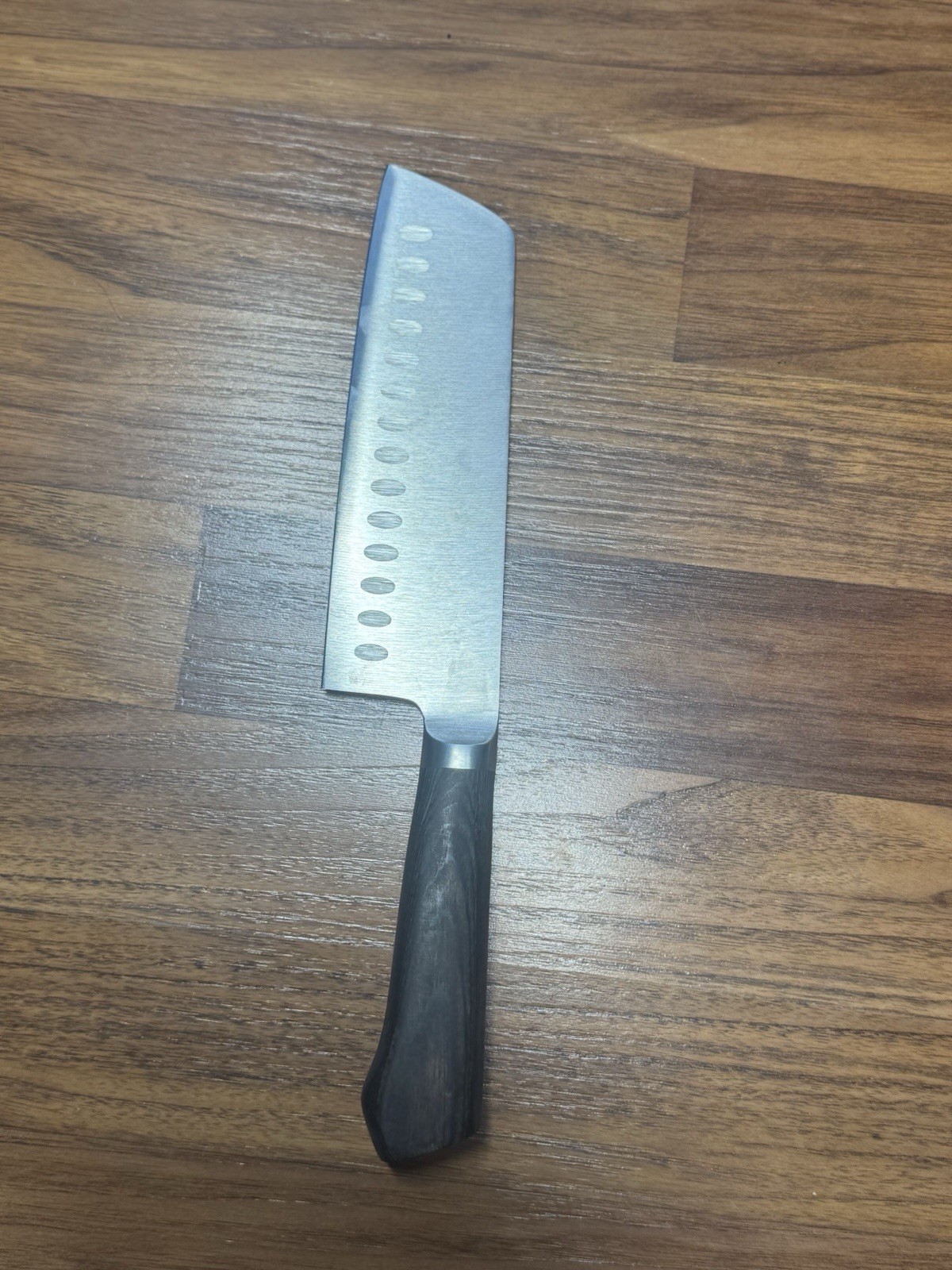 Sam The Cooking Guy Essential 7″ Nakiri Knife Granton Edge Wood Handle Veg