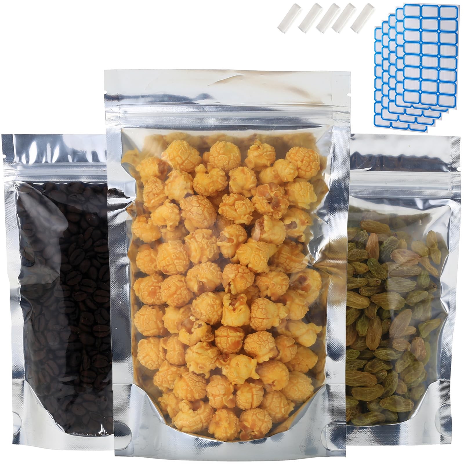 300PCS Large 7.9″x11.8″ Reclosable Mylar Bags for Food Storage Stand Up Pouch
