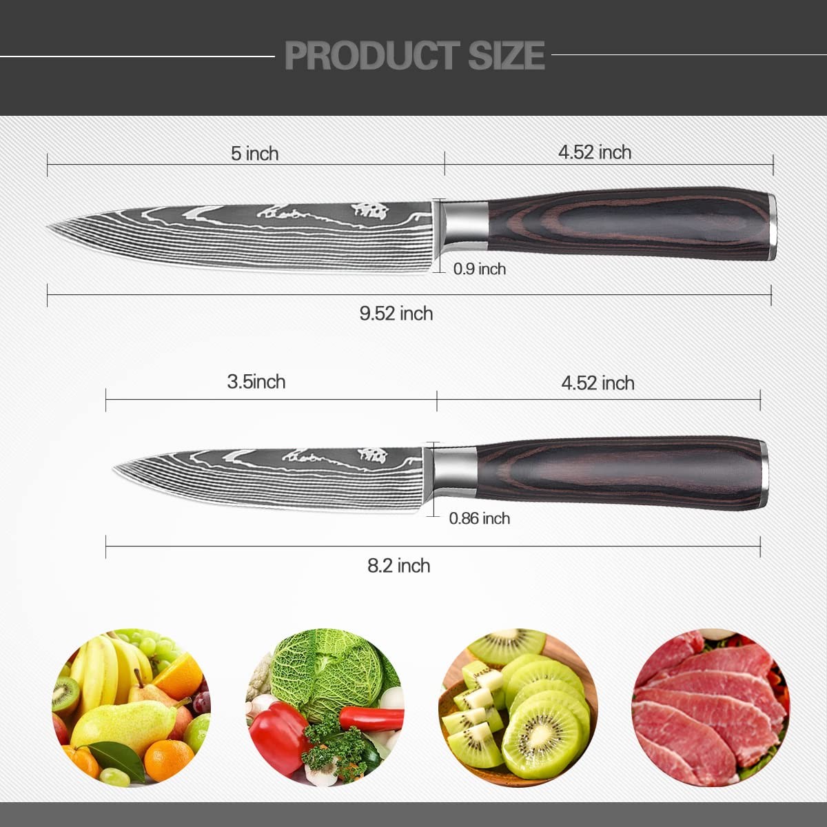 Paring Knife Set 3.5 Inch Fruit 5 Inch Utility Sharp High Carbon Stainless