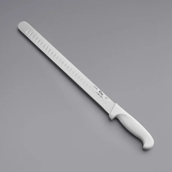 Choice 14″ Granton Edge Slicing Knife with White Handle