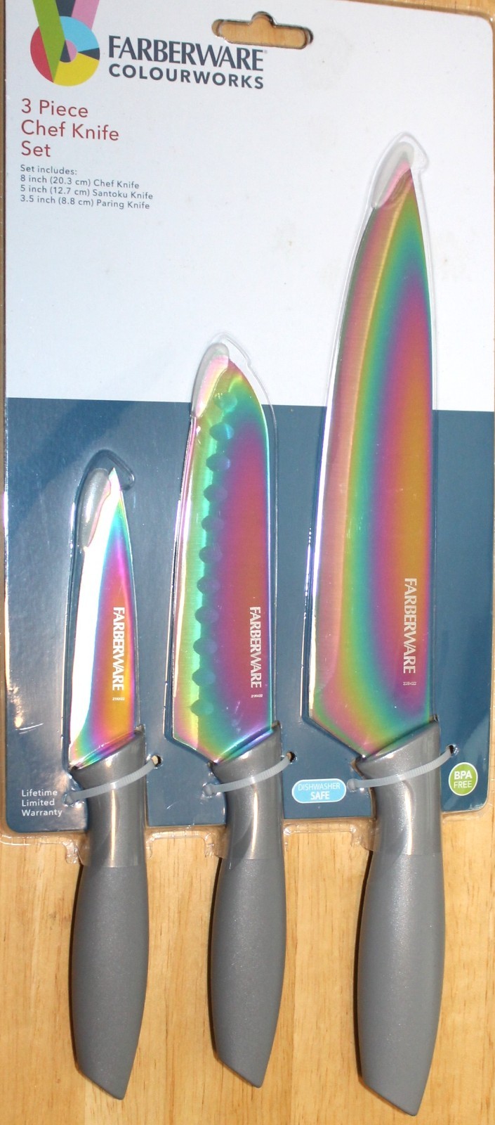 Faberware Colourworks 3 Piece Chef Knife Set NWT