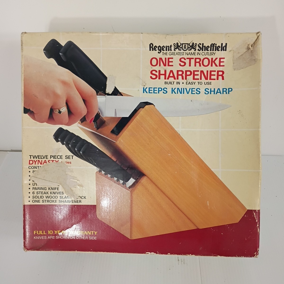 VTG 80s Regent Sheffield 12 Piece Knife Set Dynasty W Block One Stroke Sharpener