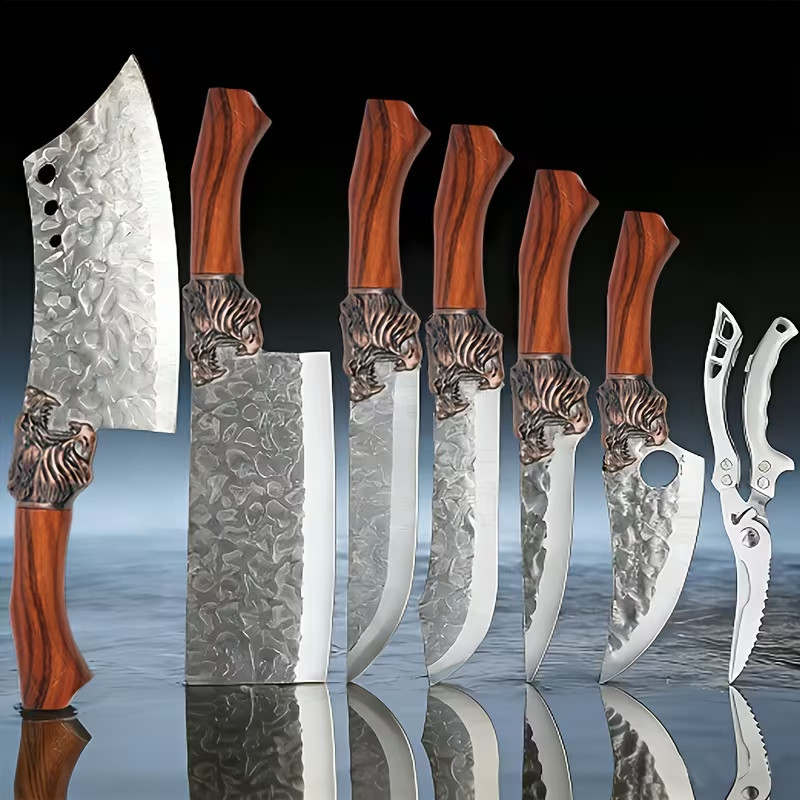 Handmade HAND FORGED DAMASCUS STEEL CHEF KNIFE Set Kitchen Knives 7 PC Set